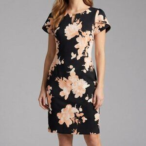 CALVIN KLEIN Black & Peach Floral Dress - Size 12